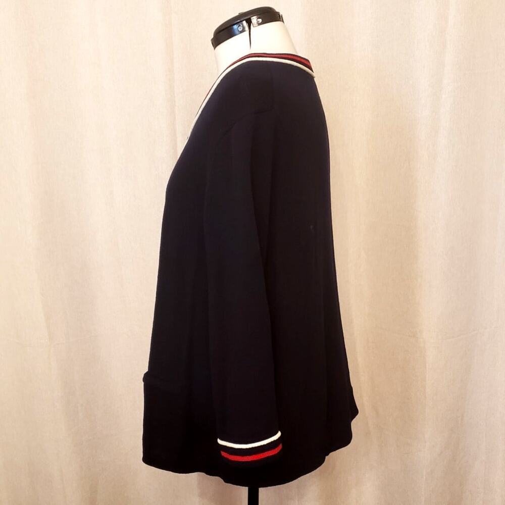 Talbots Blue Open Front Cardigan Sweater Red White Stripe Trim | SZ 3X | NWT - Picture 5 of 11